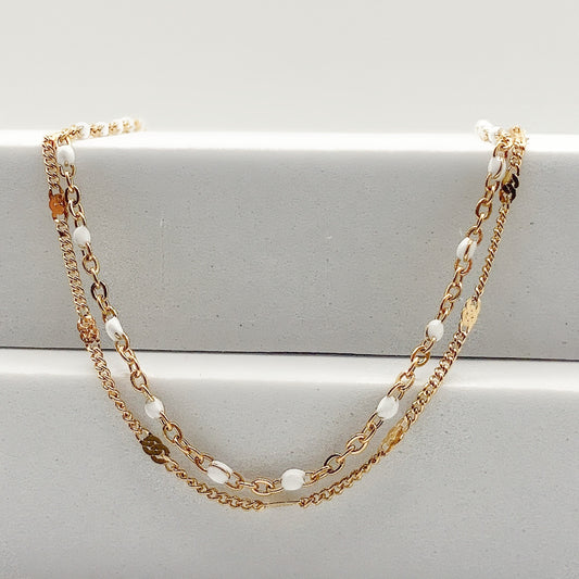 COSTA - Collier à DEUX CHAÎNES, blanc & or