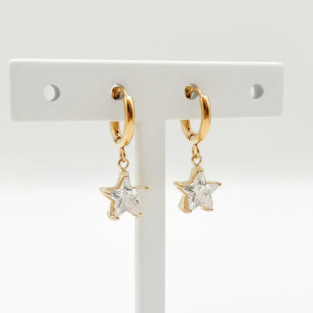 ESTELA - Boucles d’oreilles pendentifs étoiles en Rhinestone Bynovann