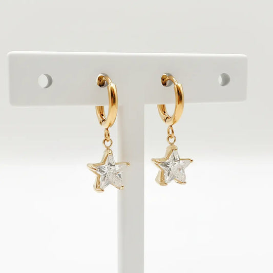 ESTELA - Boucles d’oreilles pendentifs étoiles en Rhinestone Bynovann