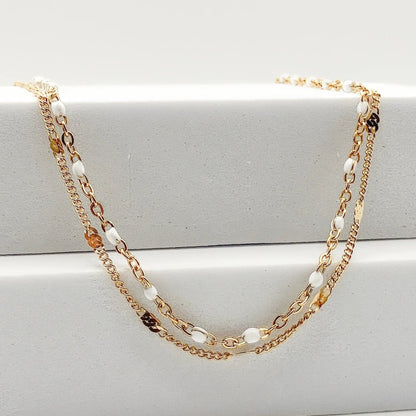 COSTA - Collier à DEUX CHAÎNES, blanc & or - BYNOVANN