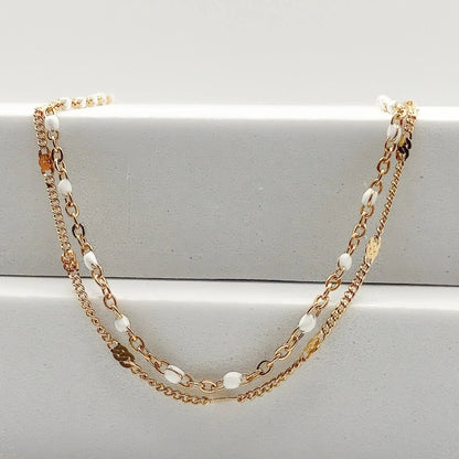 COSTA - Collier à DEUX CHAÎNES, blanc & or - BYNOVANN