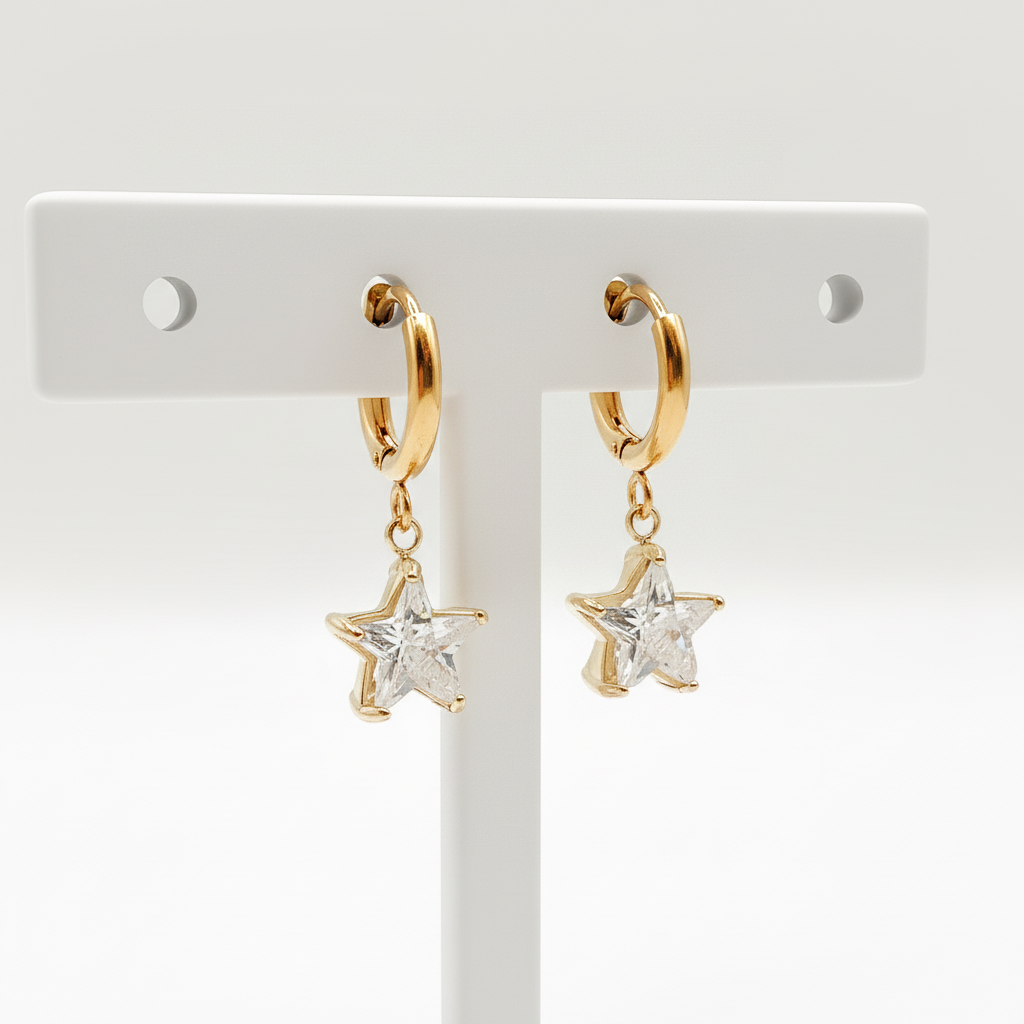 ESTELA - Boucles d’oreilles pendentifs étoiles en Rhinestone Bynovann