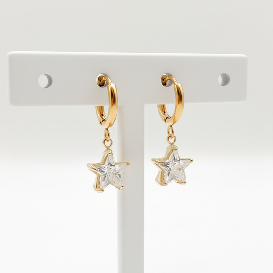 ESTELA - Boucles d’oreilles pendentifs étoiles en Rhinestone Bynovann